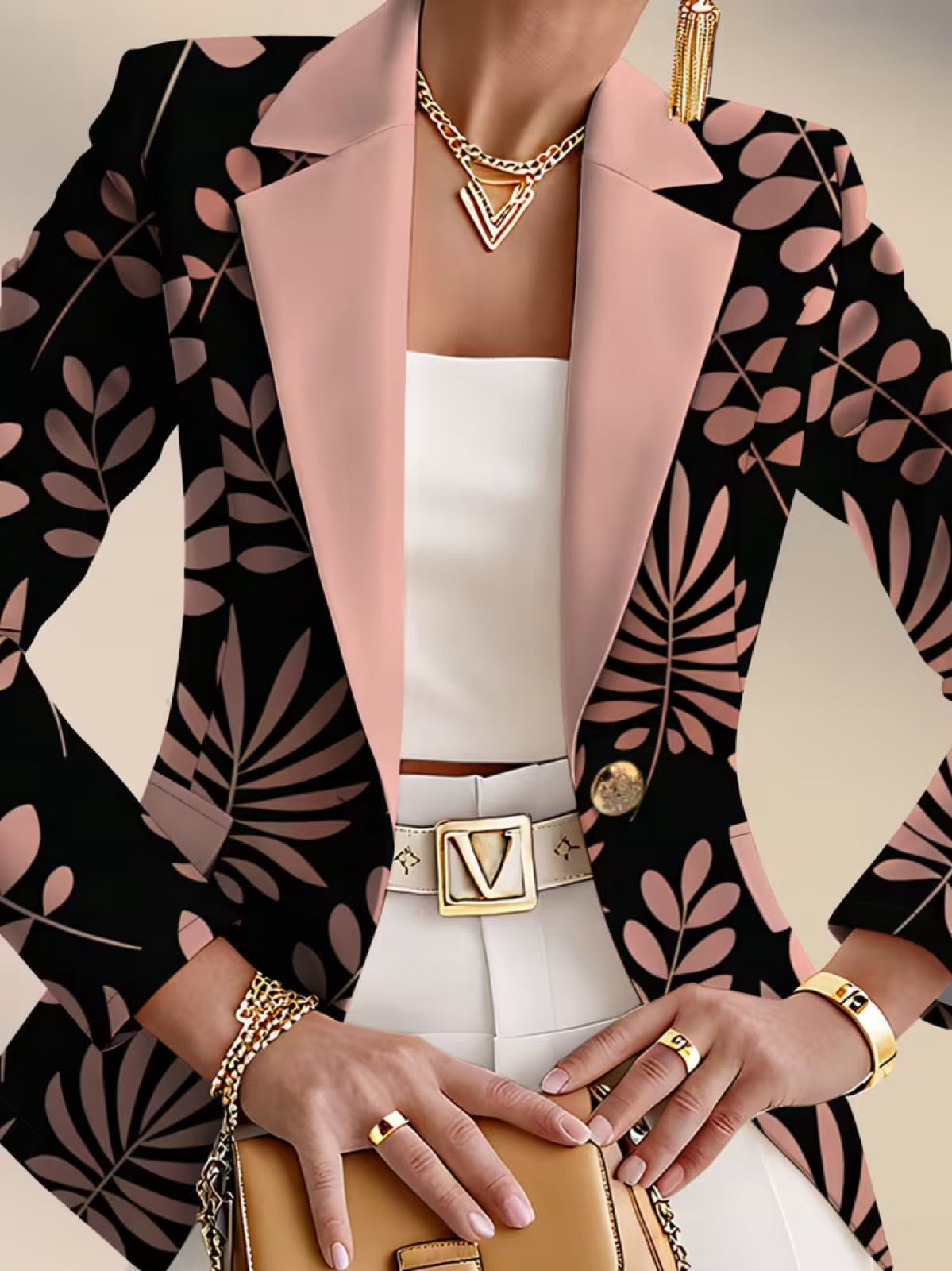 Penelope | Pink Leaf Blazer