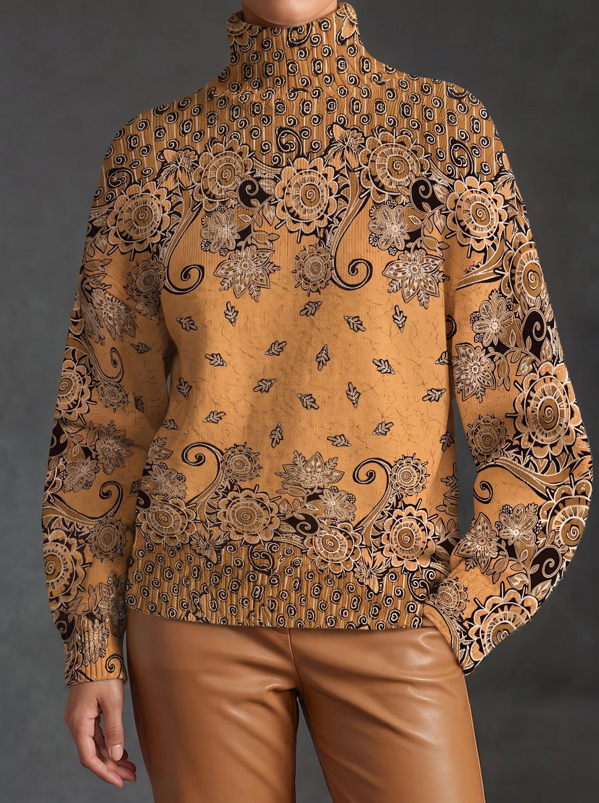 Valerie | Caramel Paisley Turtleneck