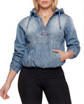 Ophelia | Women's Denim Half-Zip Hoodie – Relaxed Hooded Pullover with Front Pocket for Casual Everyday Wear