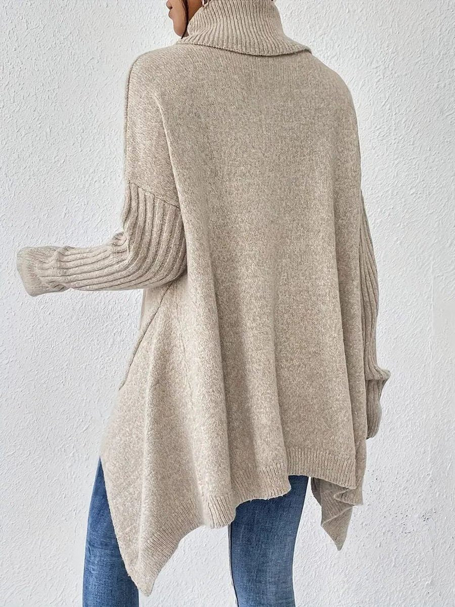 Rebecca | Women's Oversized Turtleneck Sweater – Ribbed High-Neck Knit with Asymmetric Hem for Relaxed Winter Layering
