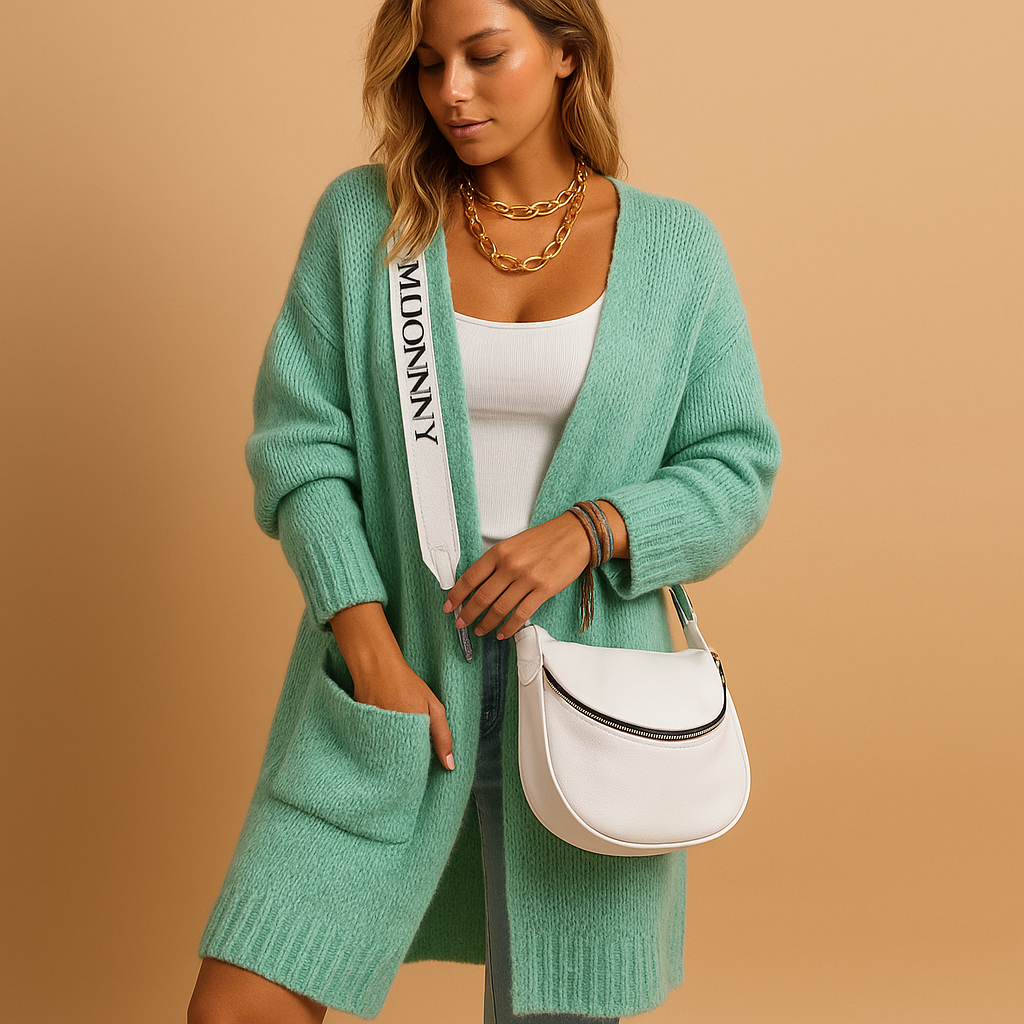 Valerie | Women's Oversized Longline Knitted Cardigan with Open Front and Patch Pockets – Cosy Relaxed Layer with Balloon Sleeves for Cooler Days