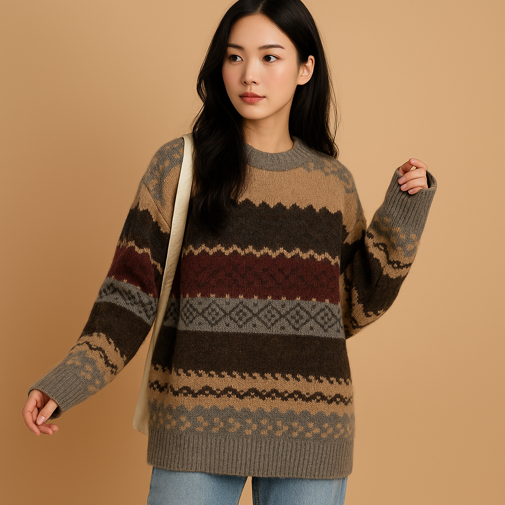 Amy | Women's Oversized Printed Knitted Sweater – Soft Relaxed Layer for Autumn and Winter Casual Wear