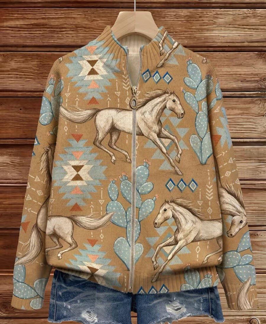 Greta | Desert Horse and Cactus Zip Cardigan