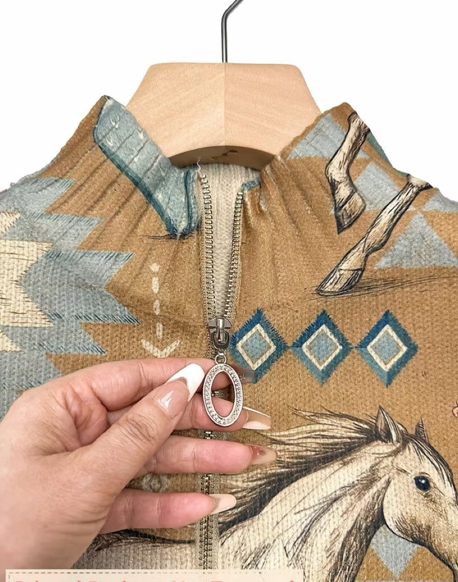 Greta | Desert Horse and Cactus Zip Cardigan