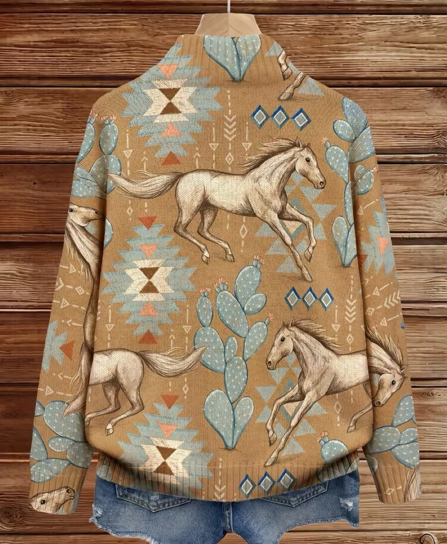 Greta | Desert Horse and Cactus Zip Cardigan