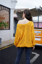 Paula | Women's Off-Shoulder Cable-Knit Sweater – Relaxed V-Neck Pullover for Cosy Seasonal Styling