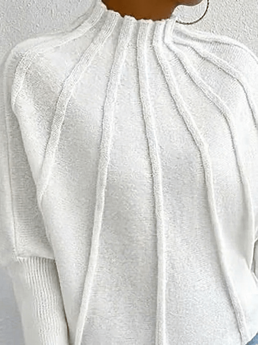Lydia | Women's Mock-Neck Batwing Knit Sweater – Ribbed Sculptural Jumper with Flared Cuffs for Elegant Autumn Casual Wear