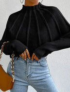 Lydia | Women's Mock-Neck Batwing Knit Sweater – Ribbed Sculptural Jumper with Flared Cuffs for Elegant Autumn Casual Wear
