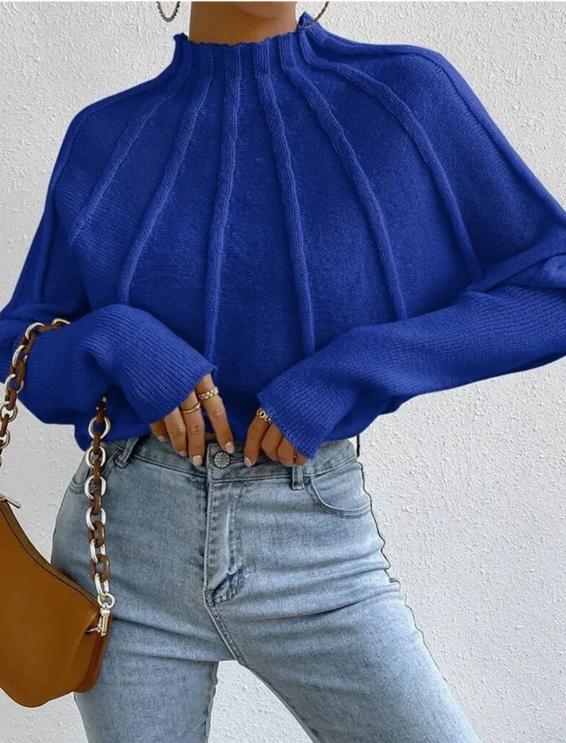 Lydia | Women's Mock-Neck Batwing Knit Sweater – Ribbed Sculptural Jumper with Flared Cuffs for Elegant Autumn Casual Wear