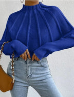 Lydia | Women's Mock-Neck Batwing Knit Sweater – Ribbed Sculptural Jumper with Flared Cuffs for Elegant Autumn Casual Wear