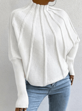 Lydia | Women's Mock-Neck Batwing Knit Sweater – Ribbed Sculptural Jumper with Flared Cuffs for Elegant Autumn Casual Wear