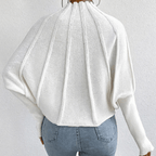 Lydia | Women's Mock-Neck Batwing Knit Sweater – Ribbed Sculptural Jumper with Flared Cuffs for Elegant Autumn Casual Wear