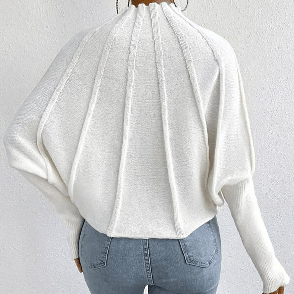 Lydia | Women's Mock-Neck Batwing Knit Sweater – Ribbed Sculptural Jumper with Flared Cuffs for Elegant Autumn Casual Wear