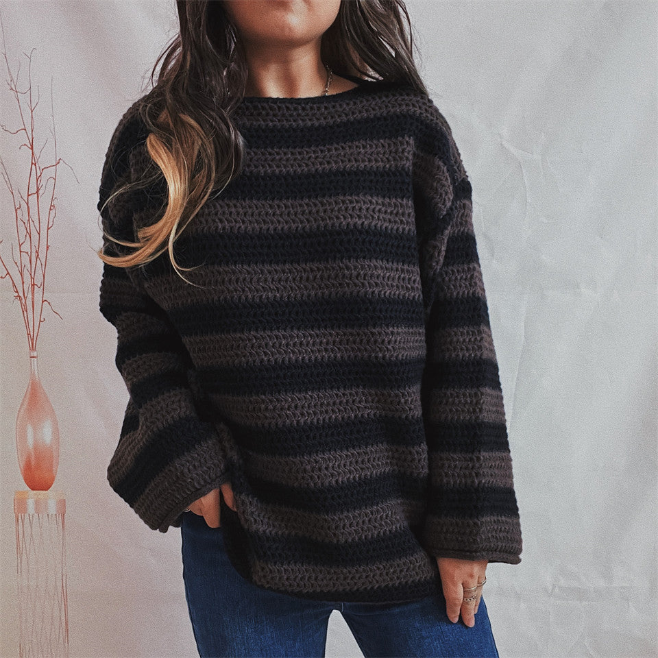 Florence | Women's Oversized Striped Knit Sweater – Textured Long-Sleeve Jumper with Relaxed Fit for Autumn and Winter Casual Wear
