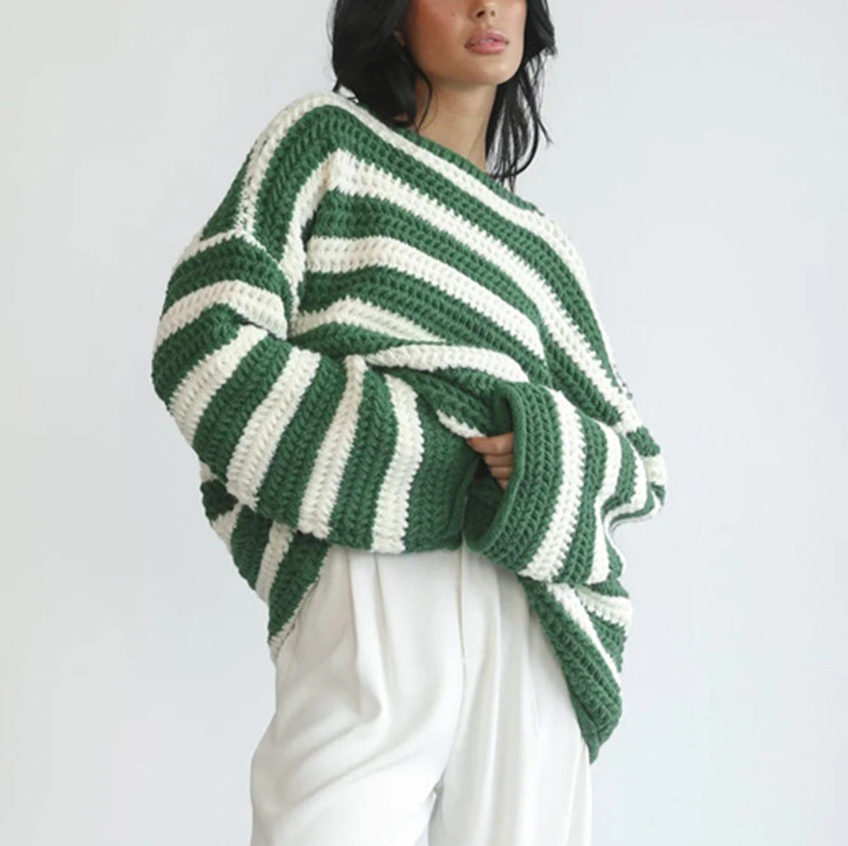 Florence | Women's Oversized Striped Knit Sweater – Textured Long-Sleeve Jumper with Relaxed Fit for Autumn and Winter Casual Wear