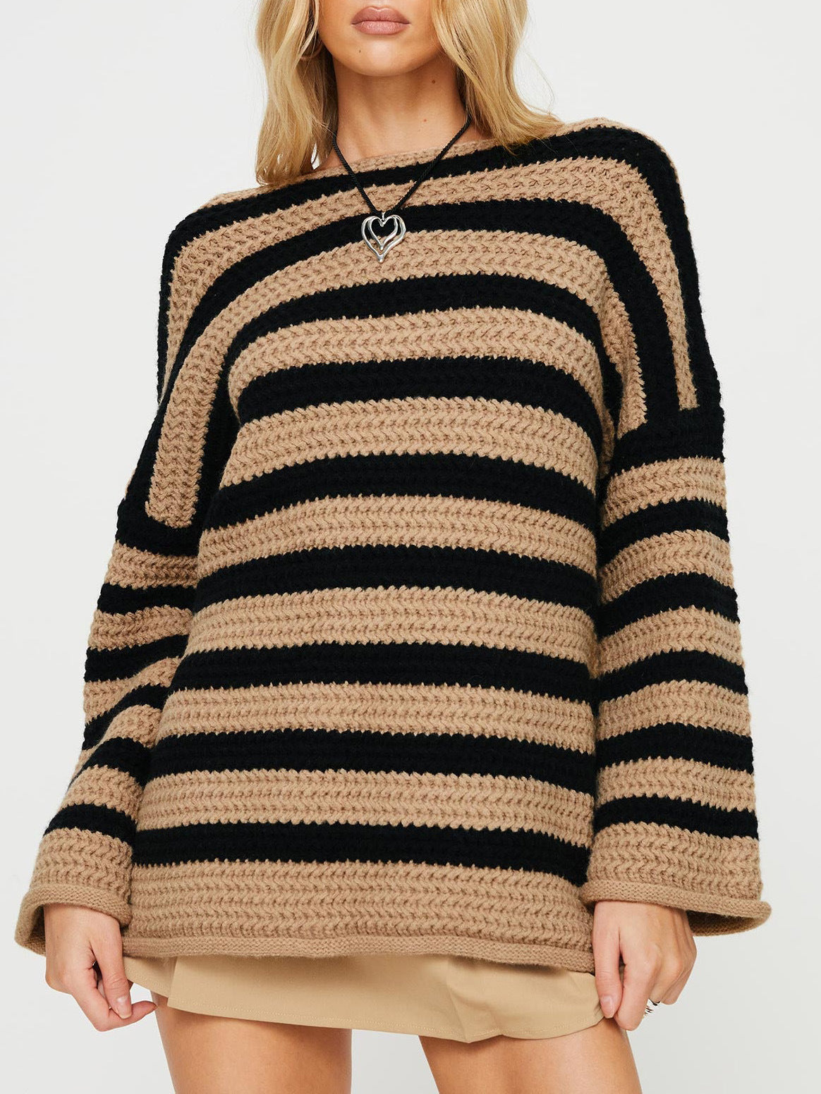 Florence | Women's Oversized Striped Knit Sweater – Textured Long-Sleeve Jumper with Relaxed Fit for Autumn and Winter Casual Wear