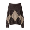 Hattie | Women's Off-Shoulder Argyle Knit Sweater – Relaxed Diamond-Pattern Jumper with Fold-Over Neckline for Autumn Casual Wear