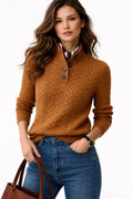 Hailey | Women's Cable-Knit Button-Neck Sweater – Long-Sleeve Stand-Collar Jumper for Elegant Autumn and Winter Layering