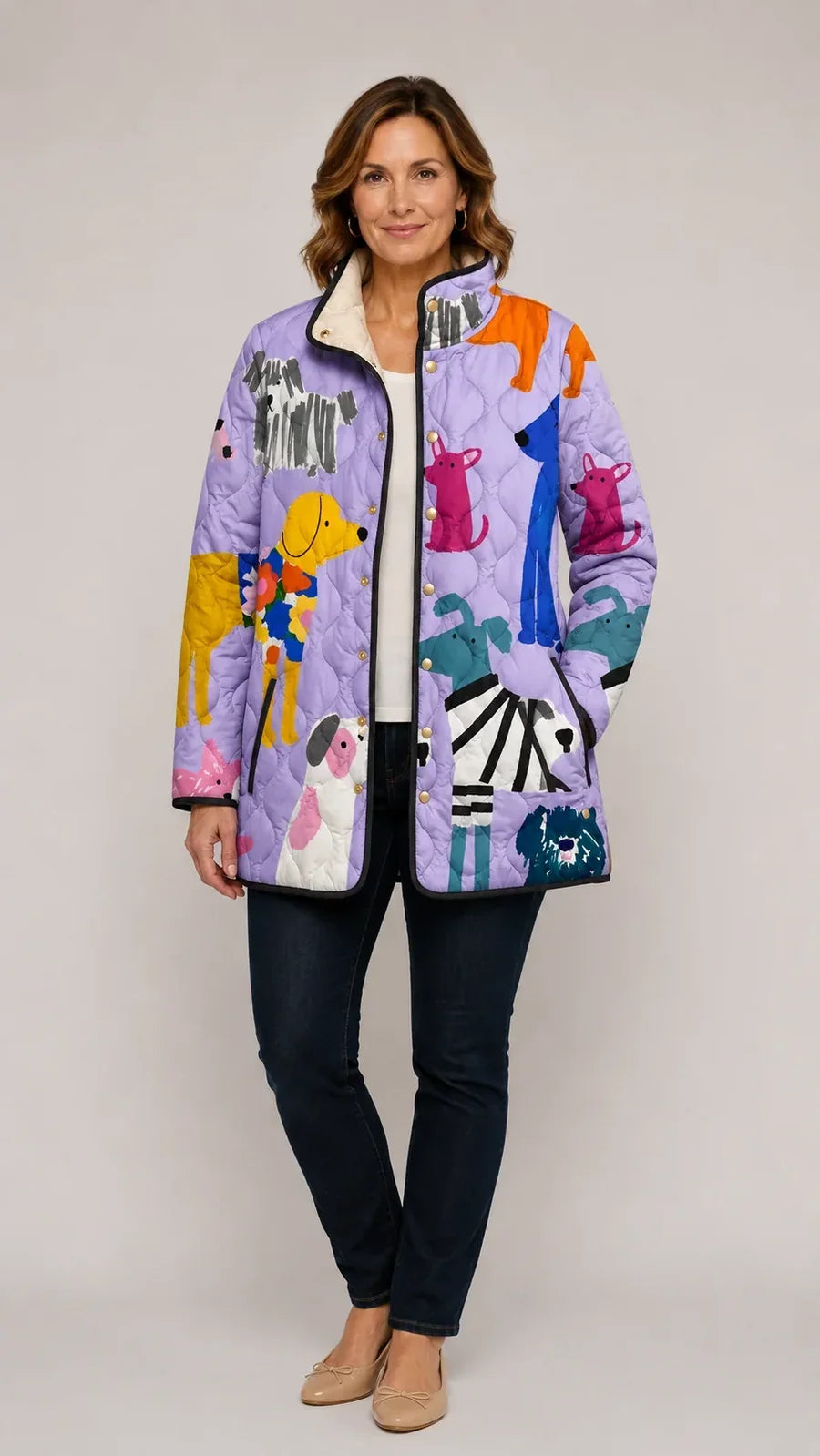 Florence | Casual Quilted Jacket with Dog Print