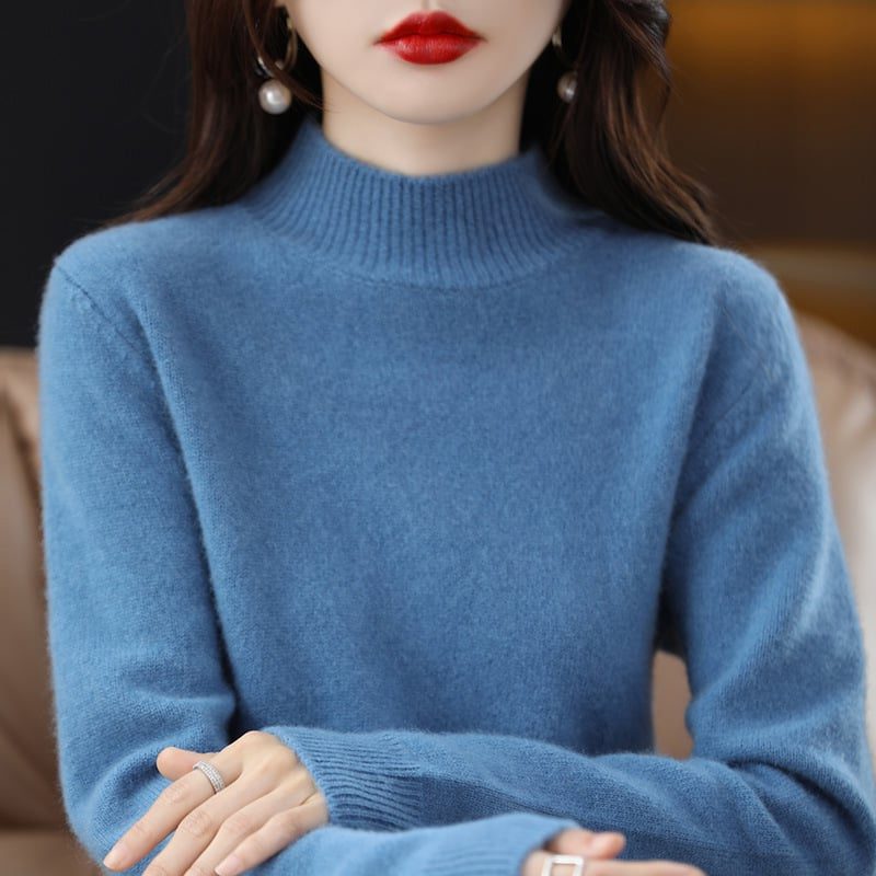 Judith | Women's Fine-Knit Mock-Neck Sweater – Long-Sleeve Pullover with Ribbed Trims for Everyday Layering