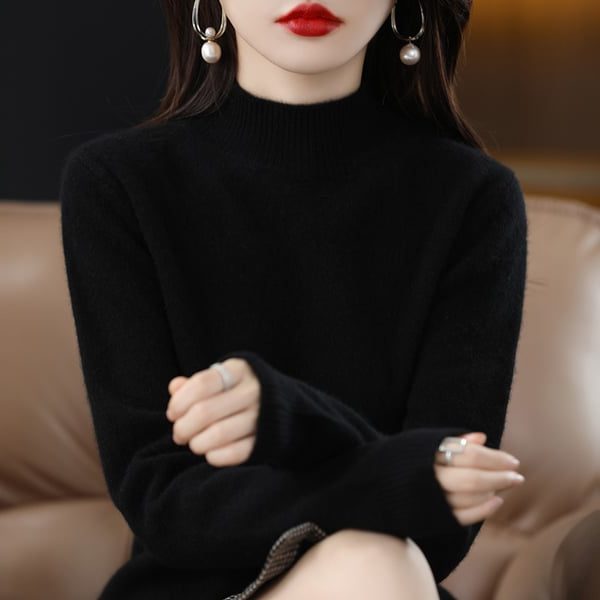 Judith | Women's Fine-Knit Mock-Neck Sweater – Long-Sleeve Pullover with Ribbed Trims for Everyday Layering