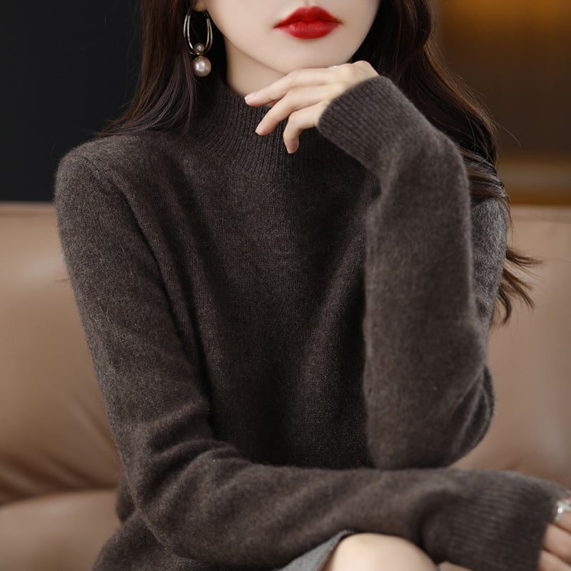 Judith | Women's Fine-Knit Mock-Neck Sweater – Long-Sleeve Pullover with Ribbed Trims for Everyday Layering