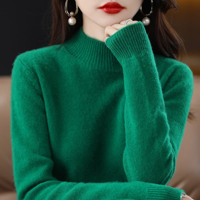 Judith | Women's Fine-Knit Mock-Neck Sweater – Long-Sleeve Pullover with Ribbed Trims for Everyday Layering