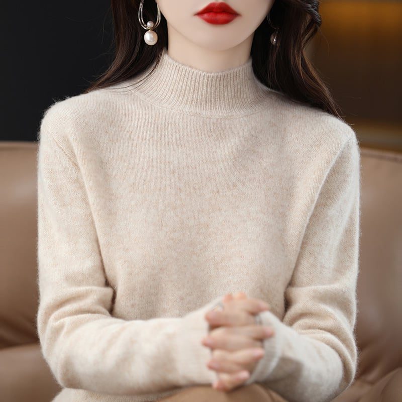 Judith | Women's Fine-Knit Mock-Neck Sweater – Long-Sleeve Pullover with Ribbed Trims for Everyday Layering