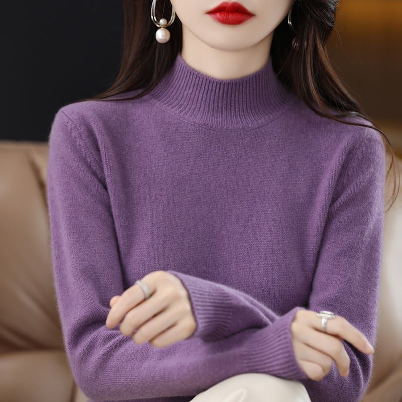 Judith | Women's Fine-Knit Mock-Neck Sweater – Long-Sleeve Pullover with Ribbed Trims for Everyday Layering