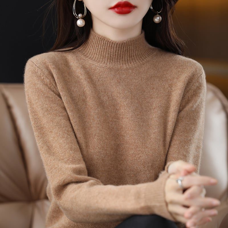 Judith | Women's Fine-Knit Mock-Neck Sweater – Long-Sleeve Pullover with Ribbed Trims for Everyday Layering