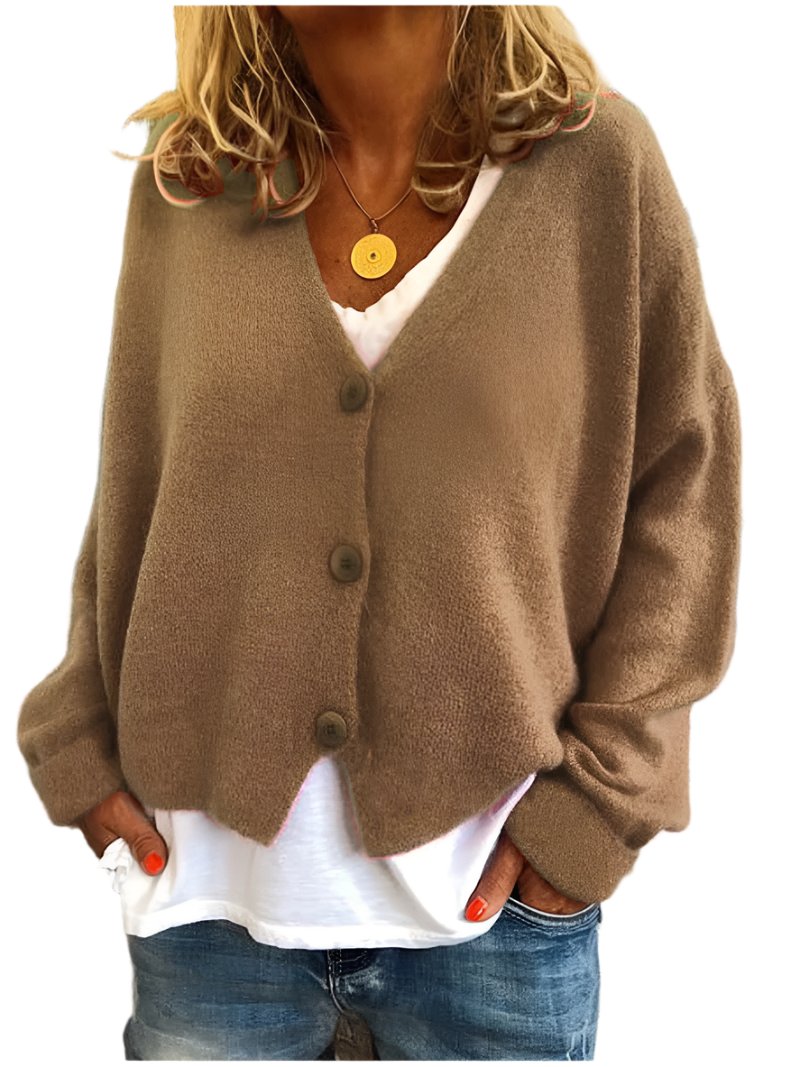 Melissa | Women's Relaxed V-Neck Knitted Cardigan – Soft Button-Up Layer for Casual Everyday Autumn Winter Wear