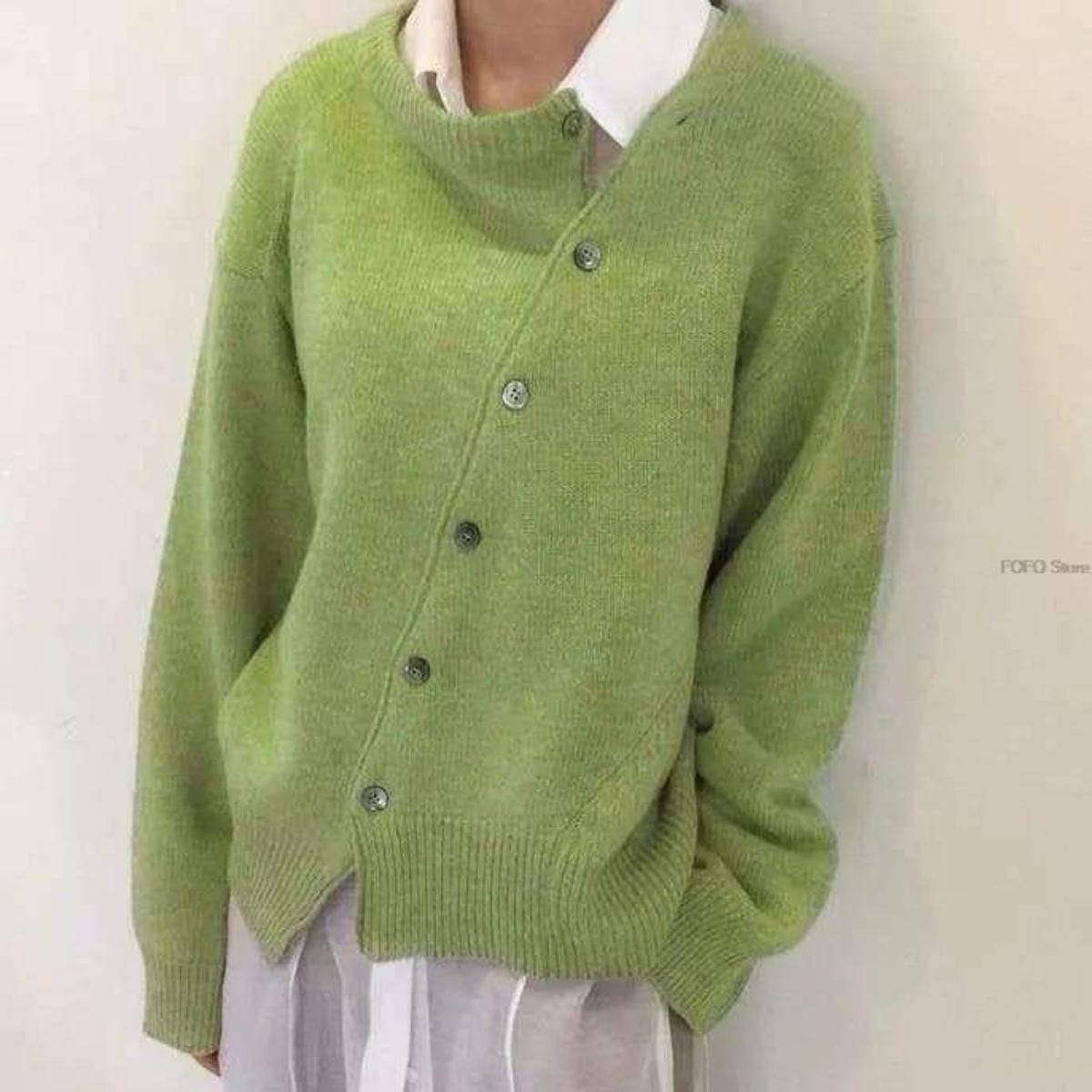 Jill | Women's Relaxed Asymmetric Button Knitted Cardigan – Soft Wrap Style Autumn Winter Layer for Everyday Wear