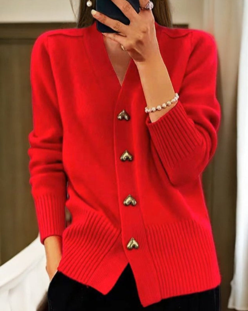 Caroline | Women's Knit Cardigan Heart Button Detail Relaxed Fit Layering Piece