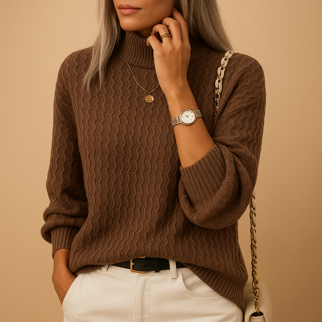 Phoebe | Women's Soft Turtleneck Knitted Sweater with Ribbed Trims – Comfortable Long-Sleeved Layer for Office Outfits and Smart Casual Days
