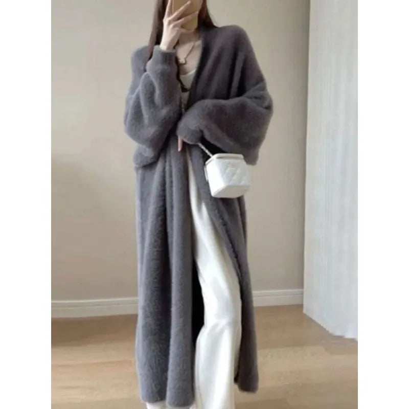 Joanne | Women's Long Open-Front Fuzzy Knit Cardigan – Soft Textured Maxi Layer for Elegant Everyday and Transitional Wear