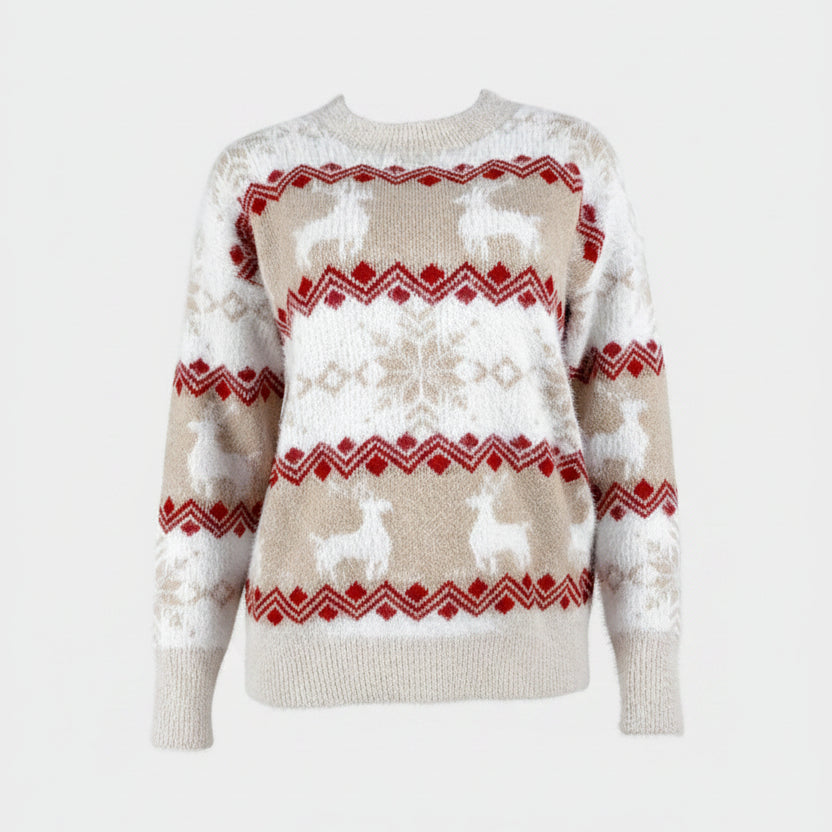 Stella | Women's Reindeer Fair Isle Sweater – Cosy Christmas Knit for Winter Wear