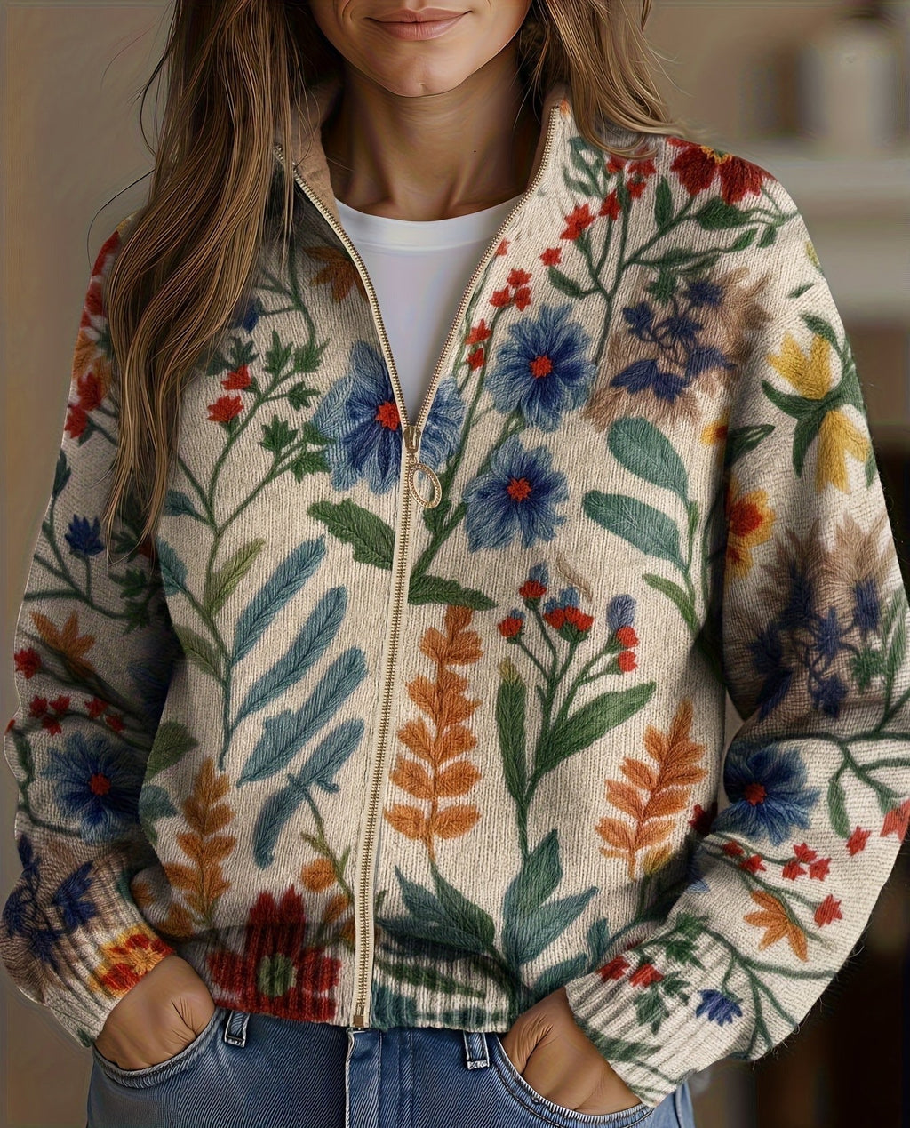Pearl | Botanical Garden Floral Zip Cardigan