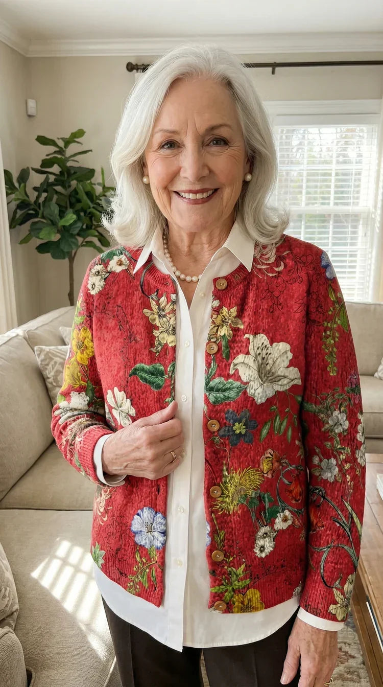 Grace | Women's Printed Button-Front Cardigan – Soft Relaxed Layer for Office and Weekend Wear