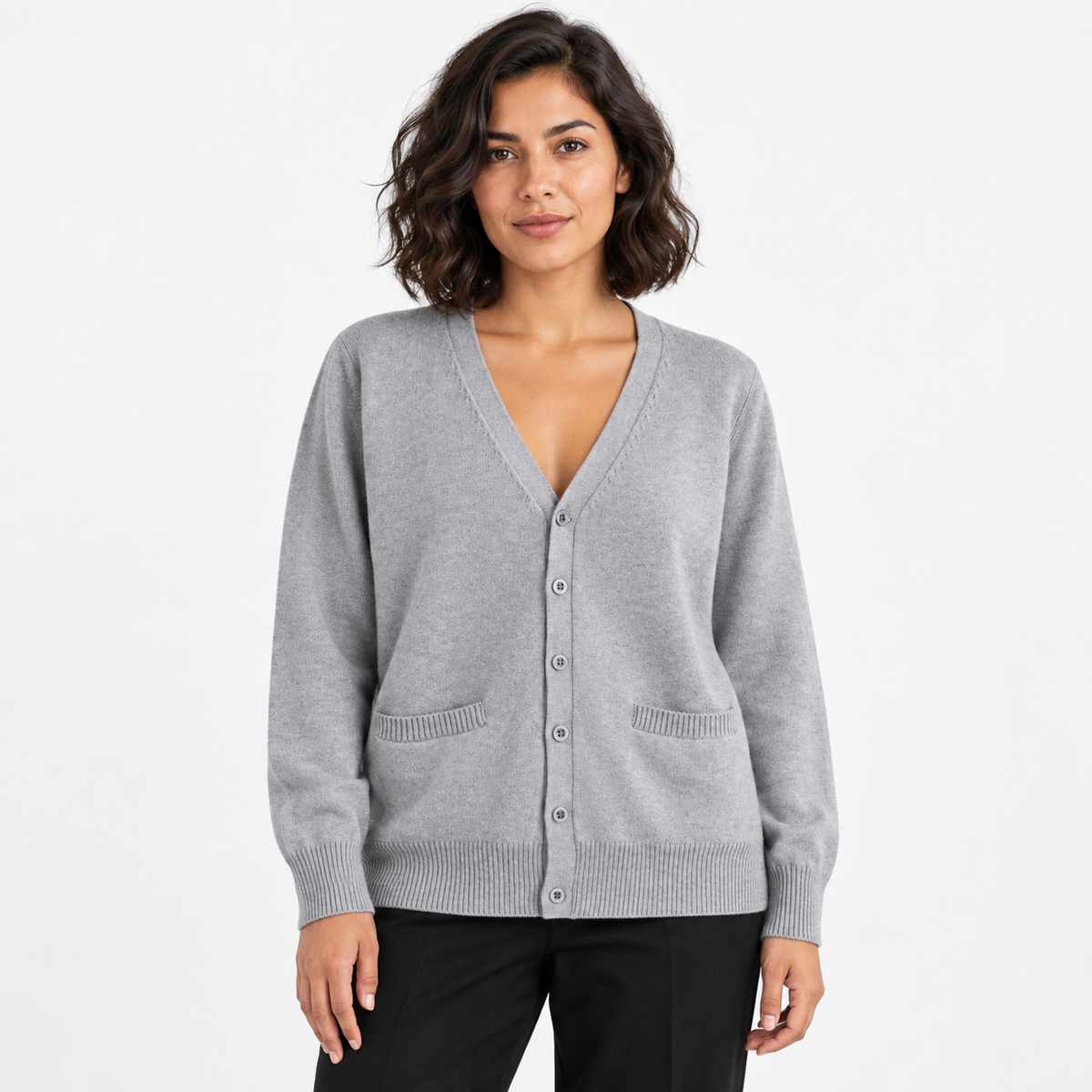 Betty | Women's V-Neck Button Knitted Cardigan – Pocketed Relaxed Layer for Autumn Workdays and Everyday Styling