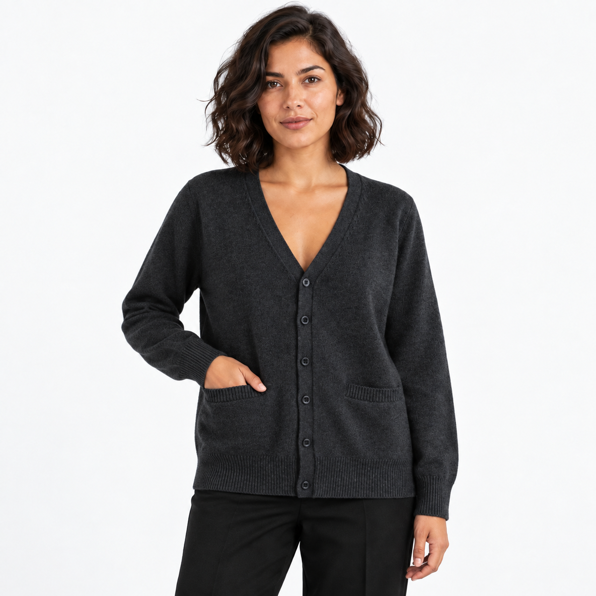 Betty | Women's V-Neck Button Knitted Cardigan – Pocketed Relaxed Layer for Autumn Workdays and Everyday Styling
