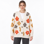 Katherine | Women's Floral Appliqué Knitted Cardigan – Relaxed V-Neck Button Style for Cosy Autumn Days and Casual Layering
