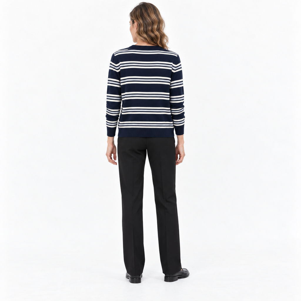 Ivy | Women's Striped Crew-Neck Knitted Cardigan – Button-Front Casual Layer for Smart Everyday Styling