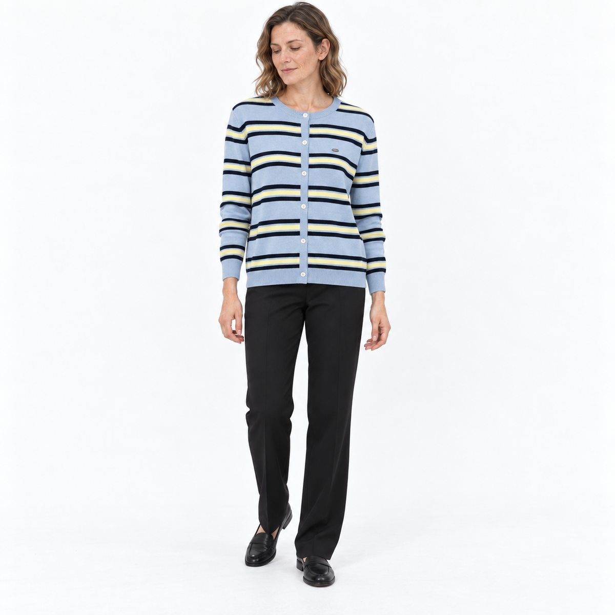 Ivy | Women's Striped Crew-Neck Knitted Cardigan – Button-Front Casual Layer for Smart Everyday Styling