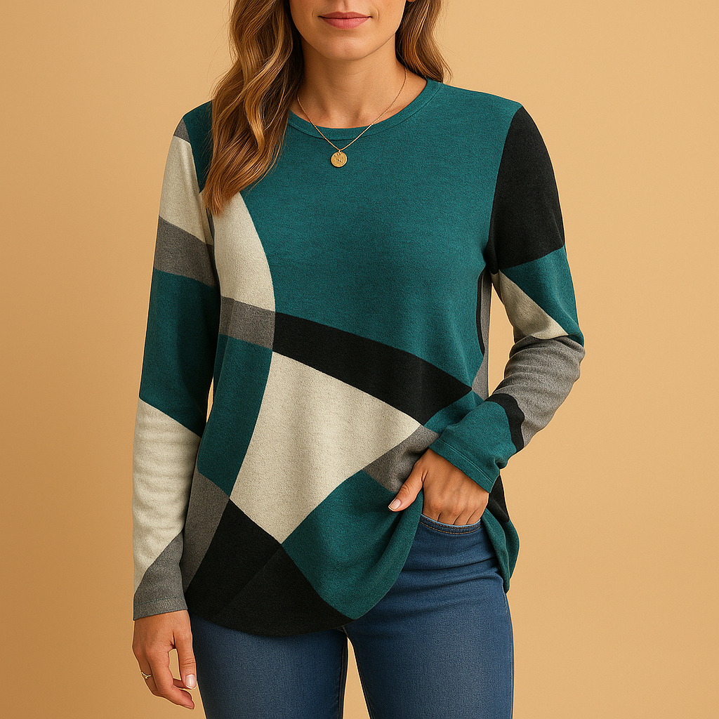 Linda | Women's Printed Cotton-Blend Knitted Sweater – Relaxed Long Sleeve Style for Smart Casual Everyday Wear