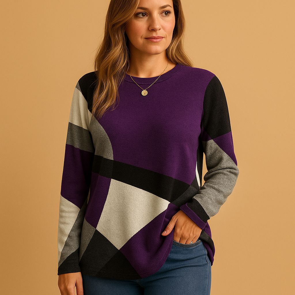 Linda | Women's Printed Cotton-Blend Knitted Sweater – Relaxed Long Sleeve Style for Smart Casual Everyday Wear