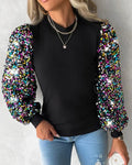 Anna | Women's Colourful Balloon Sleeve Blouse with Contrast Panels, Sequin Details and Chic Everyday Wea