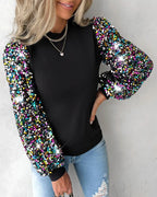 Anna | Women's Colourful Balloon Sleeve Blouse with Contrast Panels, Sequin Details and Chic Everyday Wea