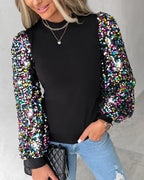 Anna | Women's Colourful Balloon Sleeve Blouse with Contrast Panels, Sequin Details and Chic Everyday Wea