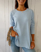 Imogen | Women's Long Sleeve Round Neck Knitted Top Casual Cotton Blend Everyday Comfortable Basic Layering Wear