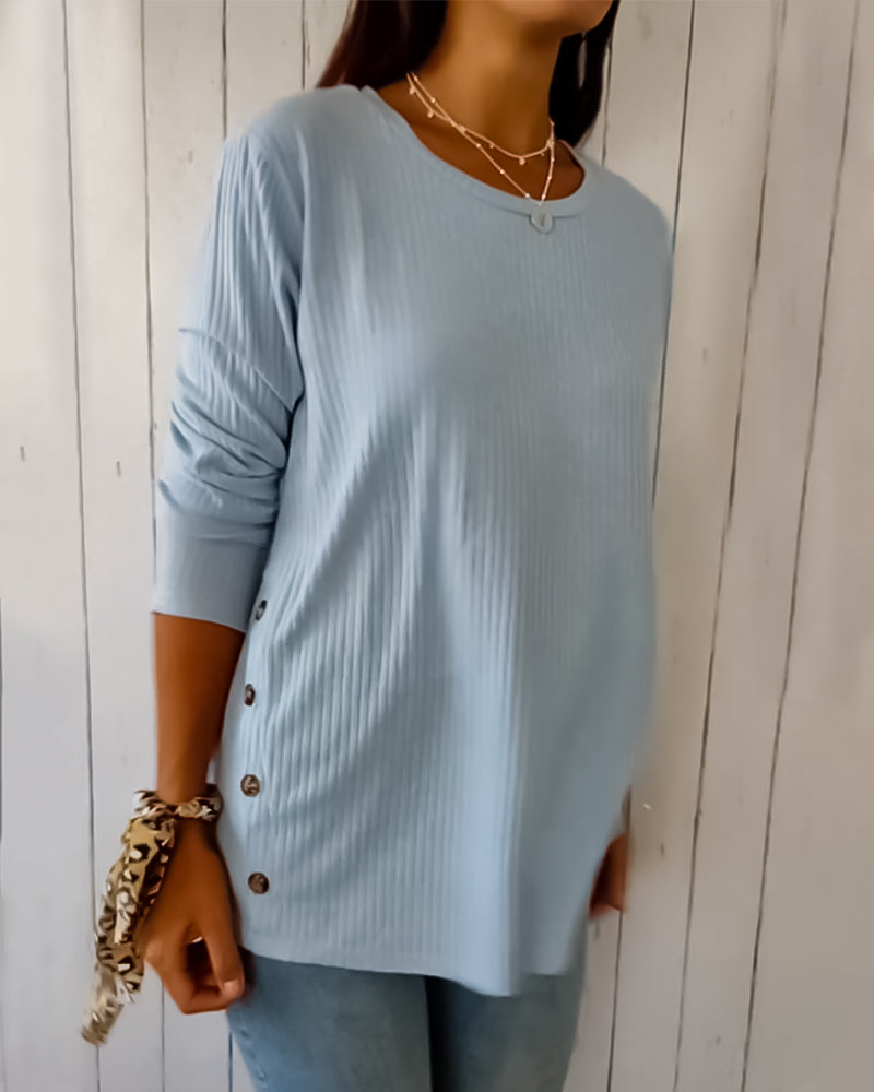 Imogen | Women's Long Sleeve Round Neck Knitted Top Casual Cotton Blend Everyday Comfortable Basic Layering Wear